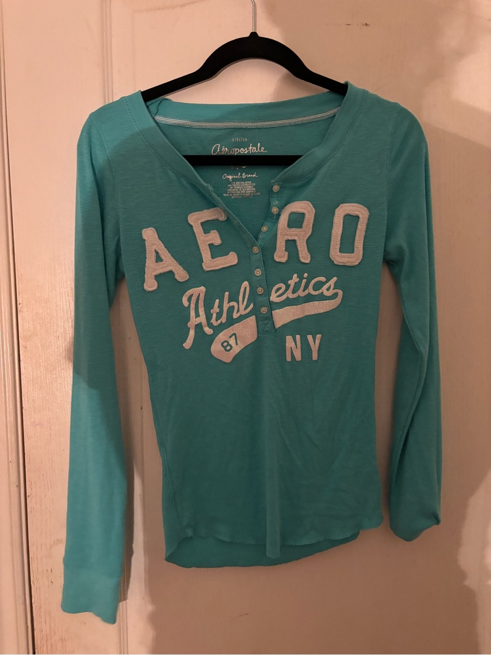 Aeropostale Aero Athletics Long Sleeve Tee Green & Pink Large